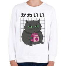 PRINTFASHION Fekete macska - Gyerek pulóver - Fehér gyerek pulóver, kardigán