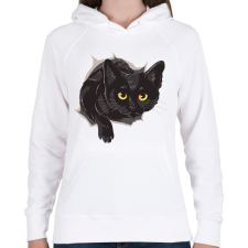 PRINTFASHION Fekete macska - Női kapucnis pulóver - Fehér női pulóver, kardigán
