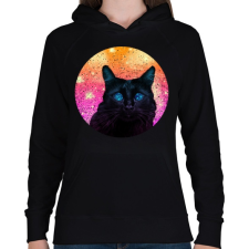 PRINTFASHION Fekete macska - Női kapucnis pulóver - Fekete női pulóver, kardigán