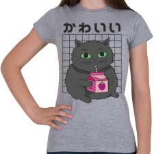 PRINTFASHION Fekete macska - Női póló - Sport szürke női póló