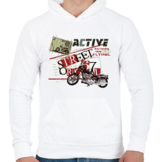 PRINTFASHION Fekete motor - Férfi kapucnis pulóver - Fehér