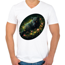 PRINTFASHION Fekete párduc - Férfi V-nyakú póló - Fehér férfi póló