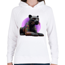 PRINTFASHION Fekete párduc - Női kapucnis pulóver - Fehér női pulóver, kardigán