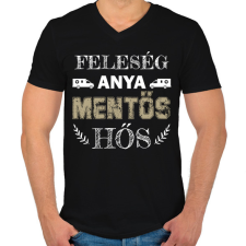 PRINTFASHION Feleség, anya, mentős, hős - Férfi V-nyakú póló - Fekete férfi póló
