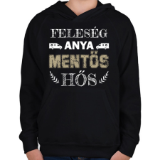 PRINTFASHION Feleség, anya, mentős, hős - Gyerek kapucnis pulóver - Fekete gyerek pulóver, kardigán