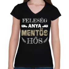 PRINTFASHION Feleség, anya, mentős, hős - Női V-nyakú póló - Fekete női póló