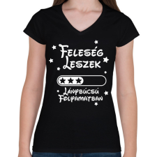 PRINTFASHION Feleség leszek Lánybúcsú folyamatban - Női V-nyakú póló - Fekete női póló