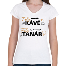 PRINTFASHION Félig kávé, félig tanár - Női V-nyakú póló - Fehér női póló