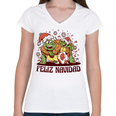 PRINTFASHION Feliz Navidad - Női V-nyakú póló - Fehér