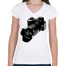 PRINTFASHION Fényképezőgép  - Női V-nyakú póló - Fehér női póló