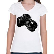 PRINTFASHION Fényképezőgép  - Női V-nyakú póló - Fehér női póló