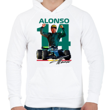 PRINTFASHION Fernando-Alonso - Férfi kapucnis pulóver - Fehér férfi pulóver, kardigán