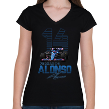 PRINTFASHION Fernando Alonso - Női V-nyakú póló - Fekete női póló
