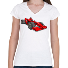 PRINTFASHION Ferrari F1 - Női V-nyakú póló - Fehér