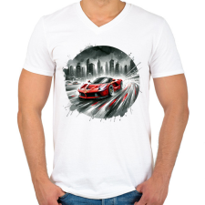 PRINTFASHION Ferrari - Férfi V-nyakú póló - Fehér férfi póló