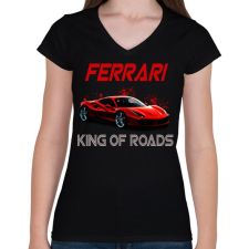 PRINTFASHION FERRARI KING OF ROADS - Női V-nyakú póló - Fekete női póló