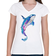 PRINTFASHION Festett bálna - Női V-nyakú póló - Fehér női póló