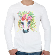 PRINTFASHION Festett egyszarvú virágokkal - Férfi hosszú ujjú póló - Fehér férfi póló
