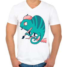 PRINTFASHION Festő kaméleon - Férfi V-nyakú póló - Fehér férfi póló