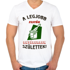 PRINTFASHION Festő szülinap színes - Férfi V-nyakú póló - Fehér