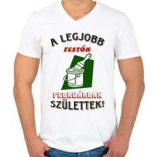 PRINTFASHION Festő szülinapja február színes - Férfi V-nyakú póló - Fehér férfi póló