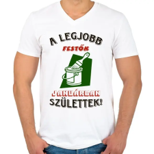 PRINTFASHION Festő szülinapja január színes - Férfi V-nyakú póló - Fehér férfi póló