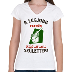 PRINTFASHION Festő szülinapja május színes - Női V-nyakú póló - Fehér