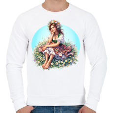 PRINTFASHION Fiatal lány népies ruhában a tavaszi réten - Férfi pulóver - Fehér