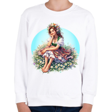 PRINTFASHION Fiatal lány népies ruhában a tavaszi réten - Gyerek pulóver - Fehér