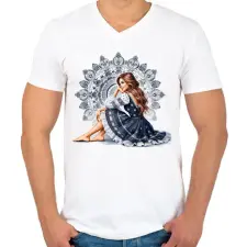 PRINTFASHION Fiatal lány népies ruhában - Férfi V-nyakú póló - Fehér férfi póló