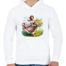PRINTFASHION Fiatal lány virágokkal népviseletben  - Férfi kapucnis pulóver - Fehér