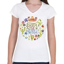 PRINTFASHION Fiesta & Siesta - Női V-nyakú póló - Fehér női póló