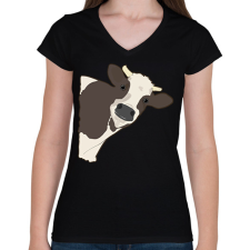 PRINTFASHION Figyelő tehén - Női V-nyakú póló - Fekete női póló
