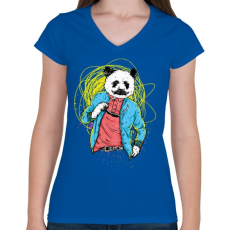 PRINTFASHION Filmsztár panda - Női V-nyakú póló - Királykék