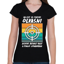 PRINTFASHION Fingó zóna - Női V-nyakú póló - Fekete női póló