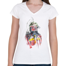 PRINTFASHION Fire&Smoke - Női V-nyakú póló - Fehér női póló