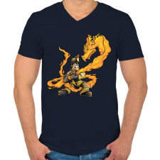 PRINTFASHION Firedragon - Férfi V-nyakú póló - Sötétkék férfi póló