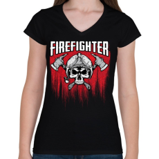 PRINTFASHION Firefighter - Női V-nyakú póló - Fekete
