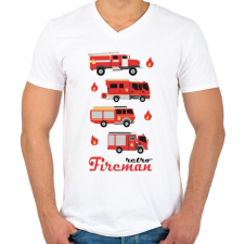 PRINTFASHION Fireman retro - Férfi V-nyakú póló - Fehér férfi póló