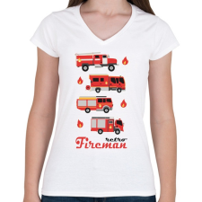 PRINTFASHION Fireman retro - Női V-nyakú póló - Fehér női póló