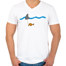 PRINTFASHION fiShark - Férfi V-nyakú póló - Fehér