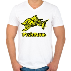 PRINTFASHION Fishbone 1 sárga - Férfi V-nyakú póló - Fehér