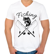 PRINTFASHION Fishing - Férfi V-nyakú póló - Fehér férfi póló