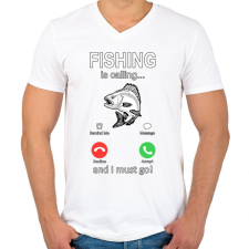 PRINTFASHION FISHING - Férfi V-nyakú póló - Fehér férfi póló