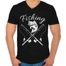 PRINTFASHION Fishing  - Férfi V-nyakú póló - Fekete