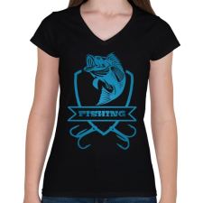 PRINTFASHION fishing - Női V-nyakú póló - Fekete női póló