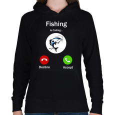 PRINTFASHION Fishing phone - Női kapucnis pulóver - Fekete