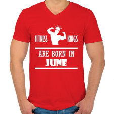 PRINTFASHION Fitnessz királyok júniusban születtek - Férfi V-nyakú póló - Piros férfi póló