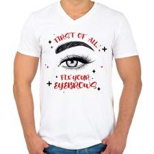 PRINTFASHION Fix your eyebrows - Férfi V-nyakú póló - Fehér férfi póló