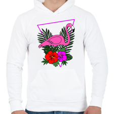 PRINTFASHION Flamingo  - Férfi kapucnis pulóver - Fehér férfi pulóver, kardigán